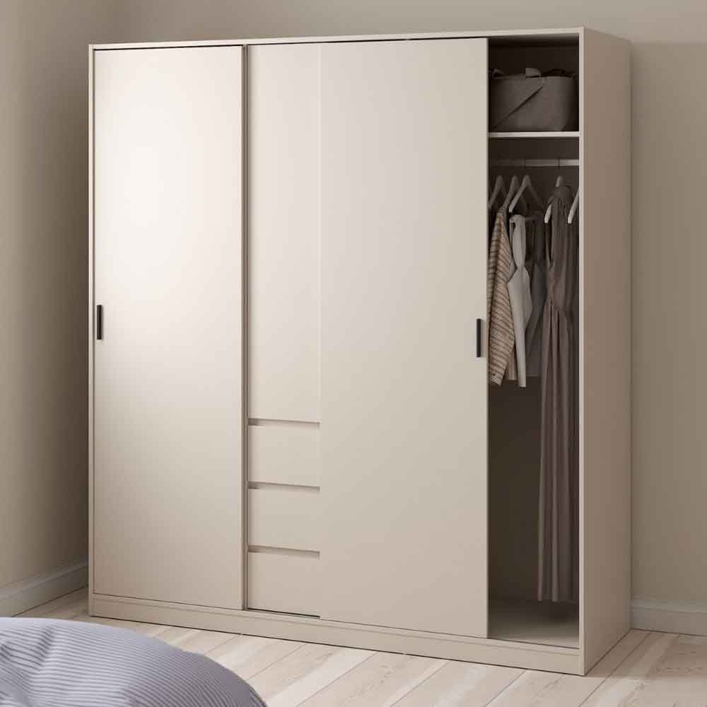 Nakou Wooden Wardrobe with 2 Sliding Doors and 3 Drawers in Cashmere