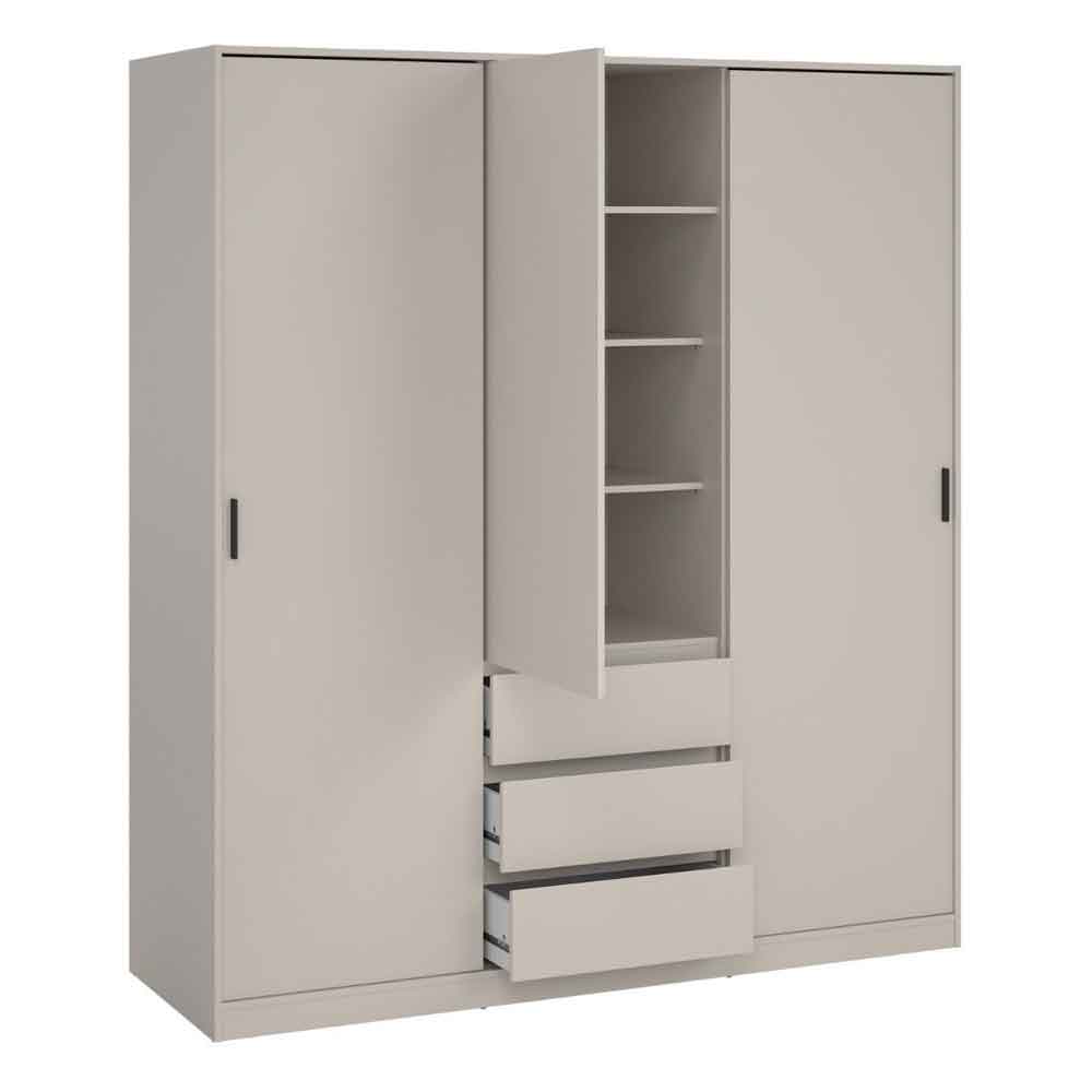 Nakou Wooden Wardrobe with 2 Sliding Doors and 3 Drawers in Cashmere