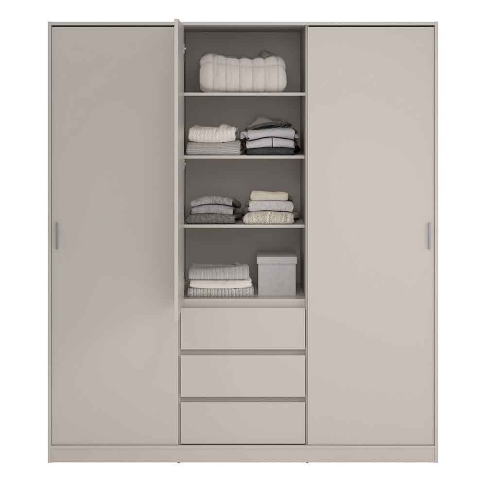 Nakou Wooden Wardrobe with 2 Sliding Doors and 3 Drawers in Cashmere