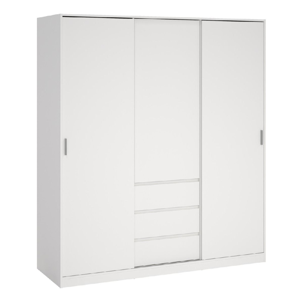Nakou Wooden Wardrobe With 2 Sliding Doors 3 Drawers In White