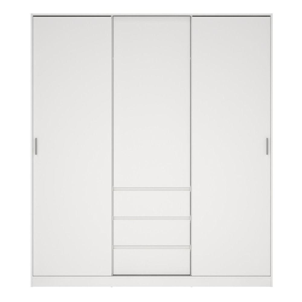 Nakou Wooden Wardrobe With 2 Sliding Doors 3 Drawers In White