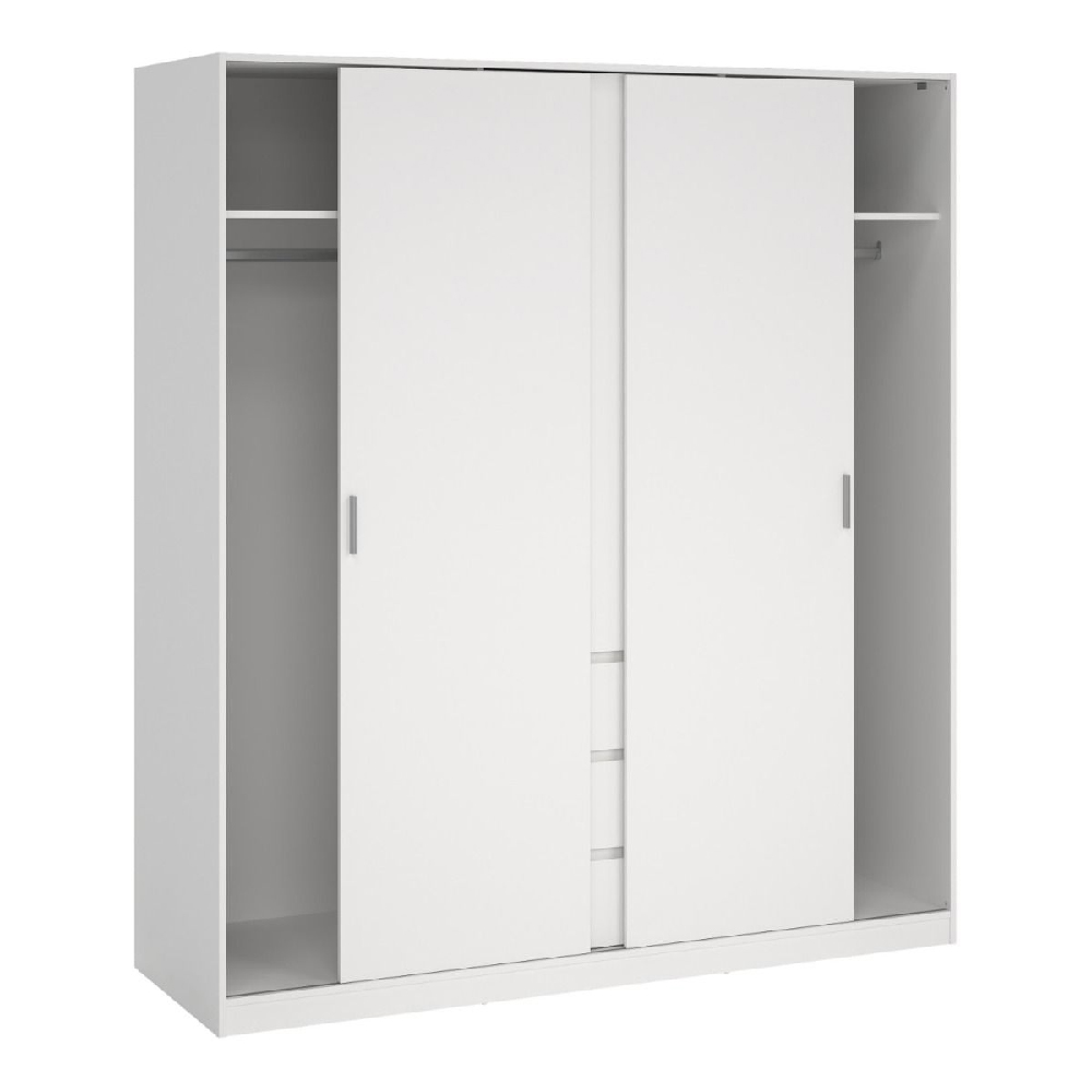 Nakou Wooden Wardrobe With 2 Sliding Doors 3 Drawers In White