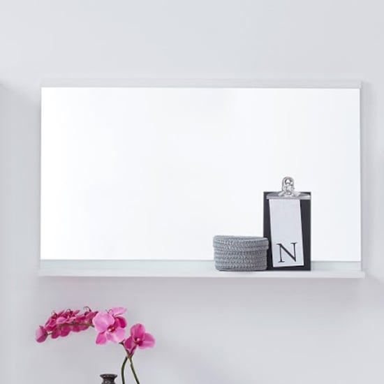 Nala Wall Mirror With Shelf In White High Gloss Frame Furniture in