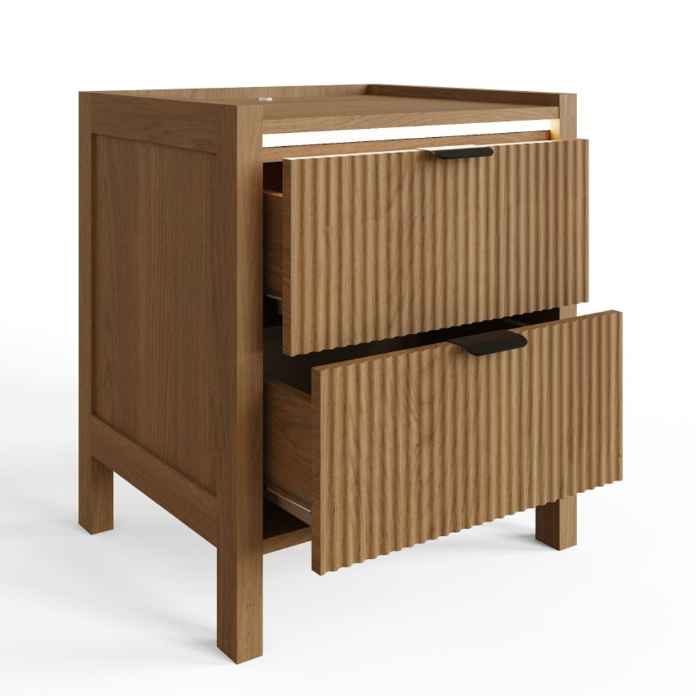 Nalmor Wooden Bedside Cabinet with 2 Drawers in Oak and LED