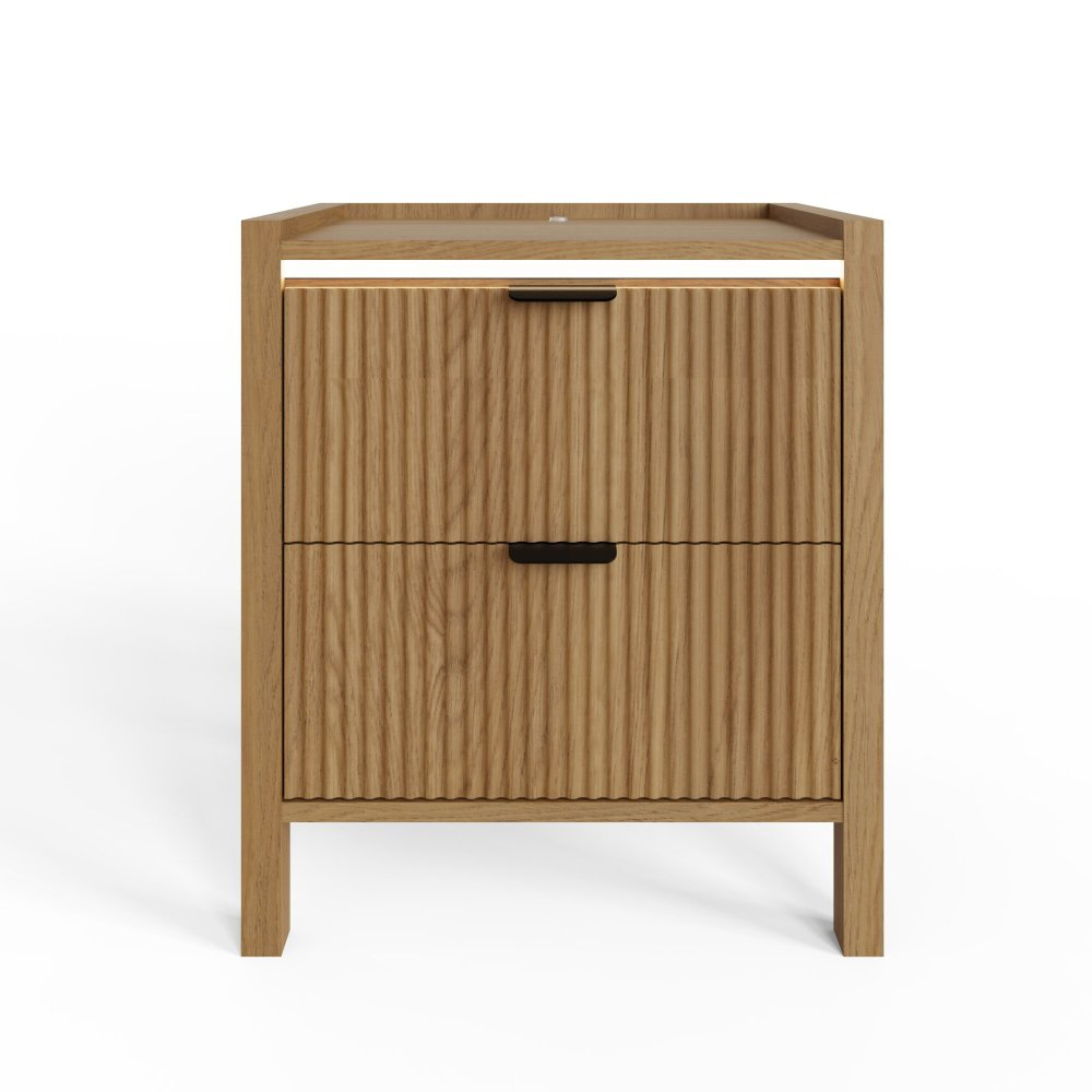 Nalmor Wooden Bedside Cabinet with 2 Drawers in Oak and LED