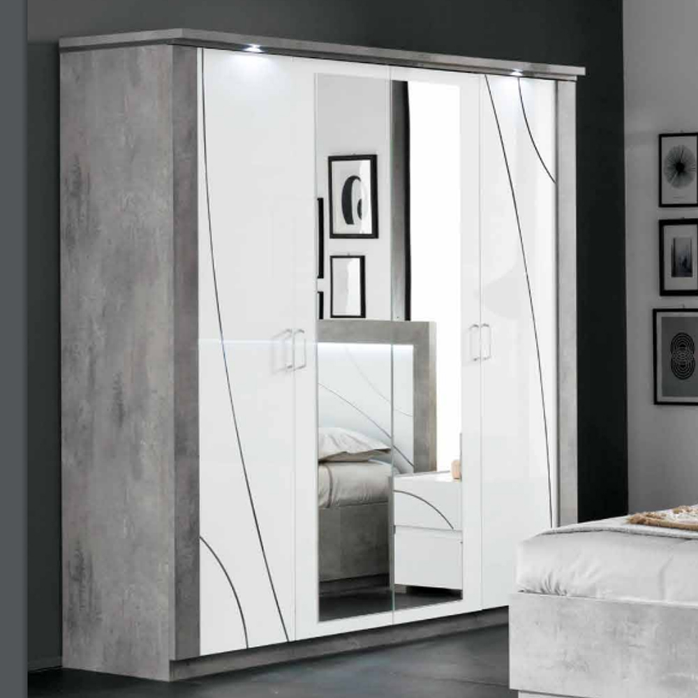 Read more about Namilon led mirrored wardrobe 4 doors in gloss white grey marble