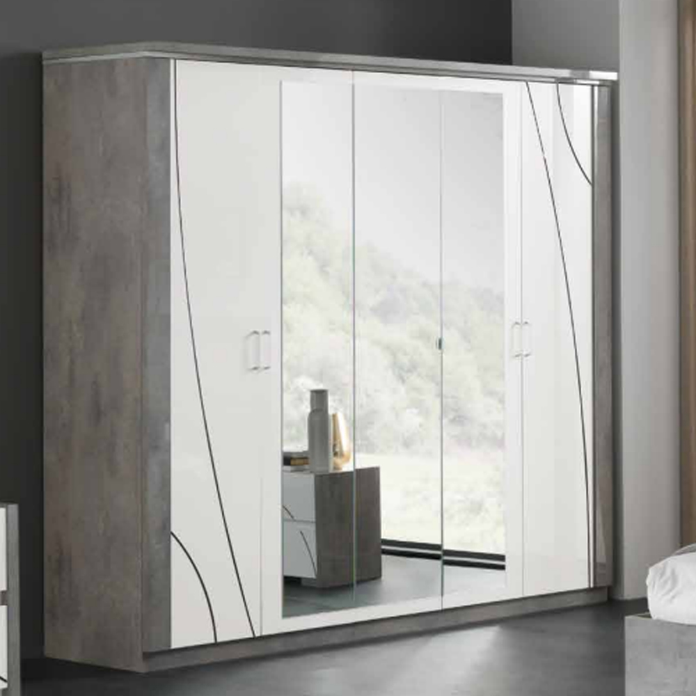 Read more about Namilon led mirrored wardrobe 5 doors in gloss white grey marble