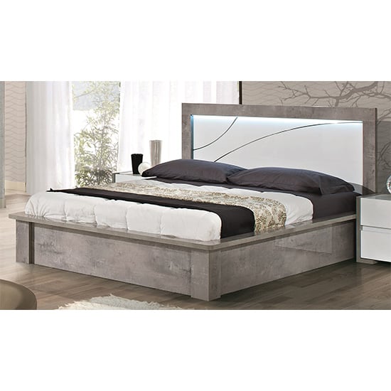 Read more about Namilon led wooden double bed in white and grey marble effect