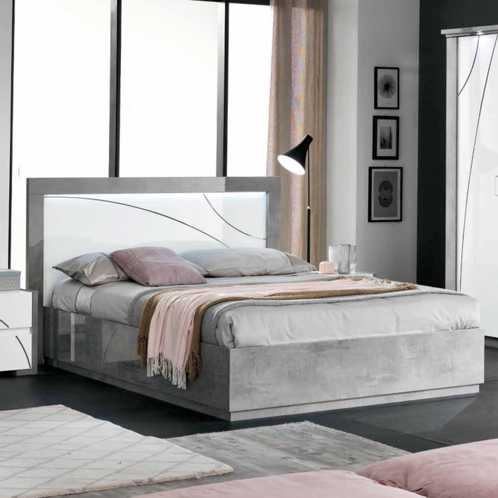 Read more about Namilon led wooden double bed in white and grey marble effect