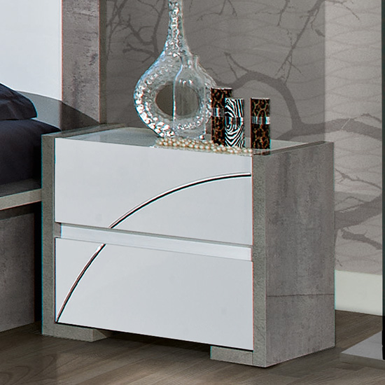 Photo of Namilon wooden bedside cabinet in white and grey marble effect