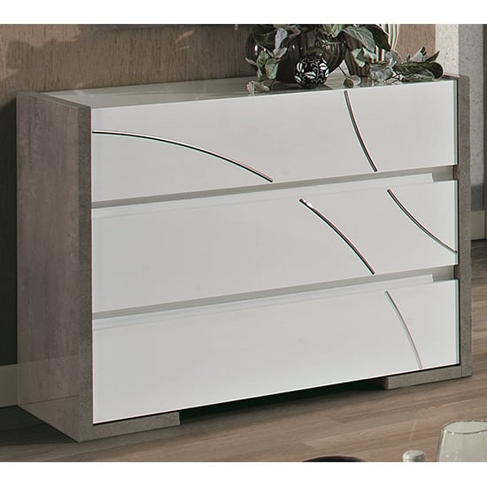 Read more about Namilon wooden chest of drawers in white and grey marble effect