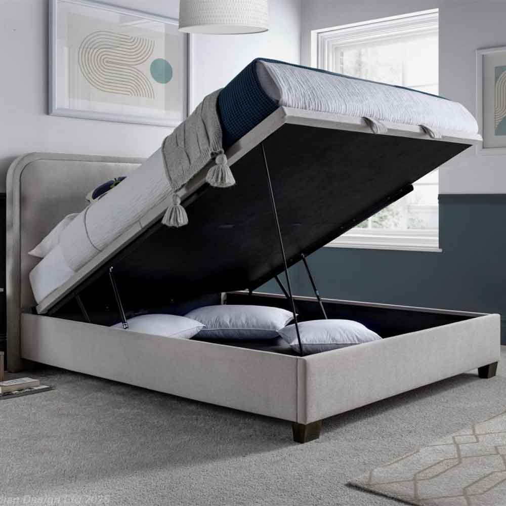 Nampa Fabric Ottoman Storage Double Bed In Maskat Clay