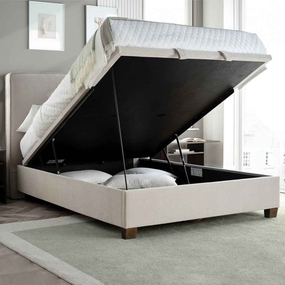 Nampa Fabric Ottoman Storage Double Bed In Maskat Clay