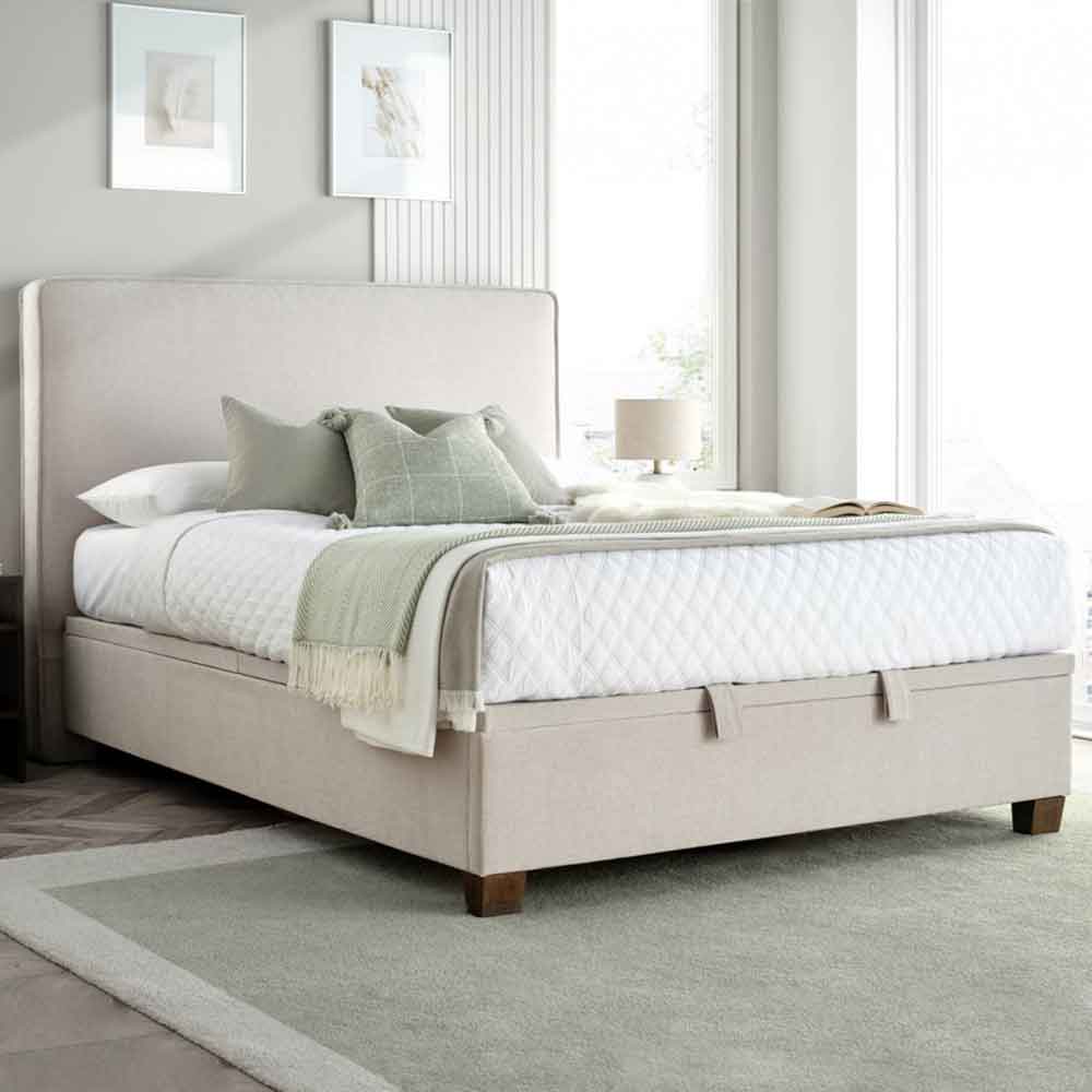 Nampa Fabric Ottoman Storage Double Bed In Maskat Clay