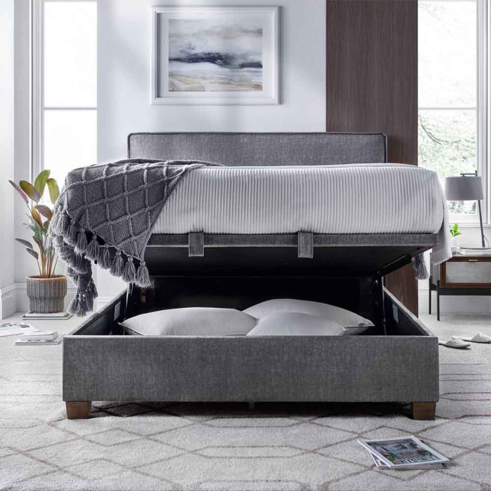 Nampa Fabric Ottoman Storage Double Bed In Vogue Grey