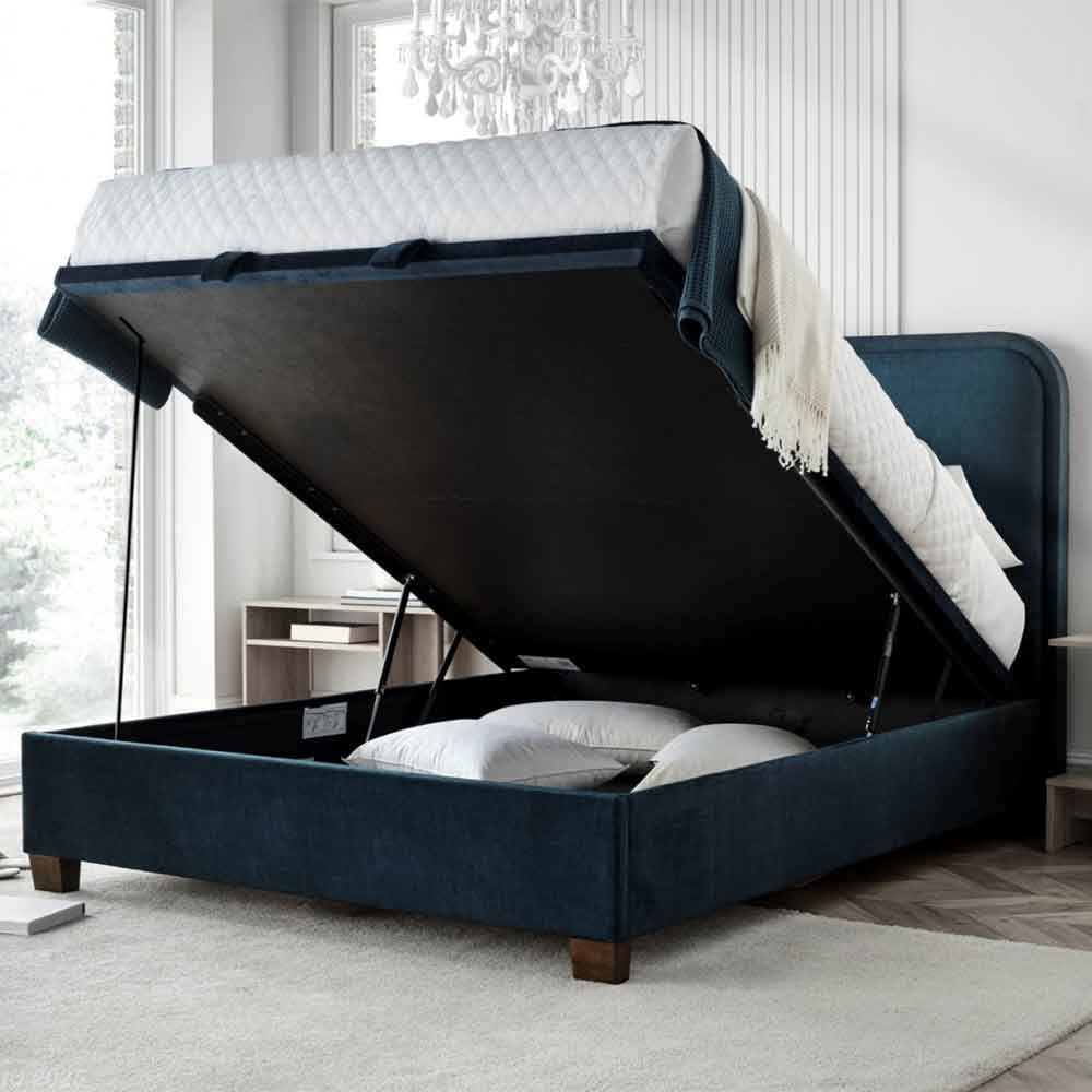 Nampa Fabric Ottoman Storage Double Bed In Deep Ocean