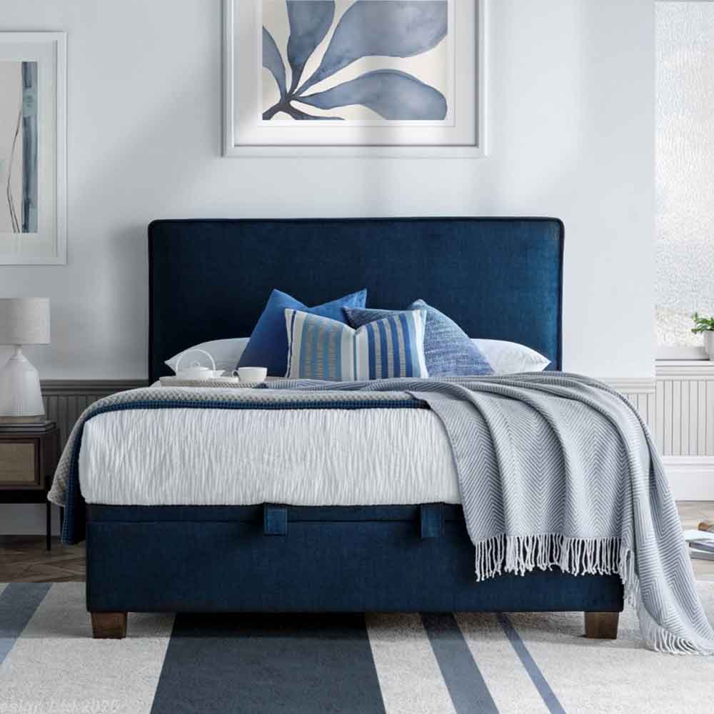 Nampa Fabric Ottoman Storage Double Bed In Deep Ocean