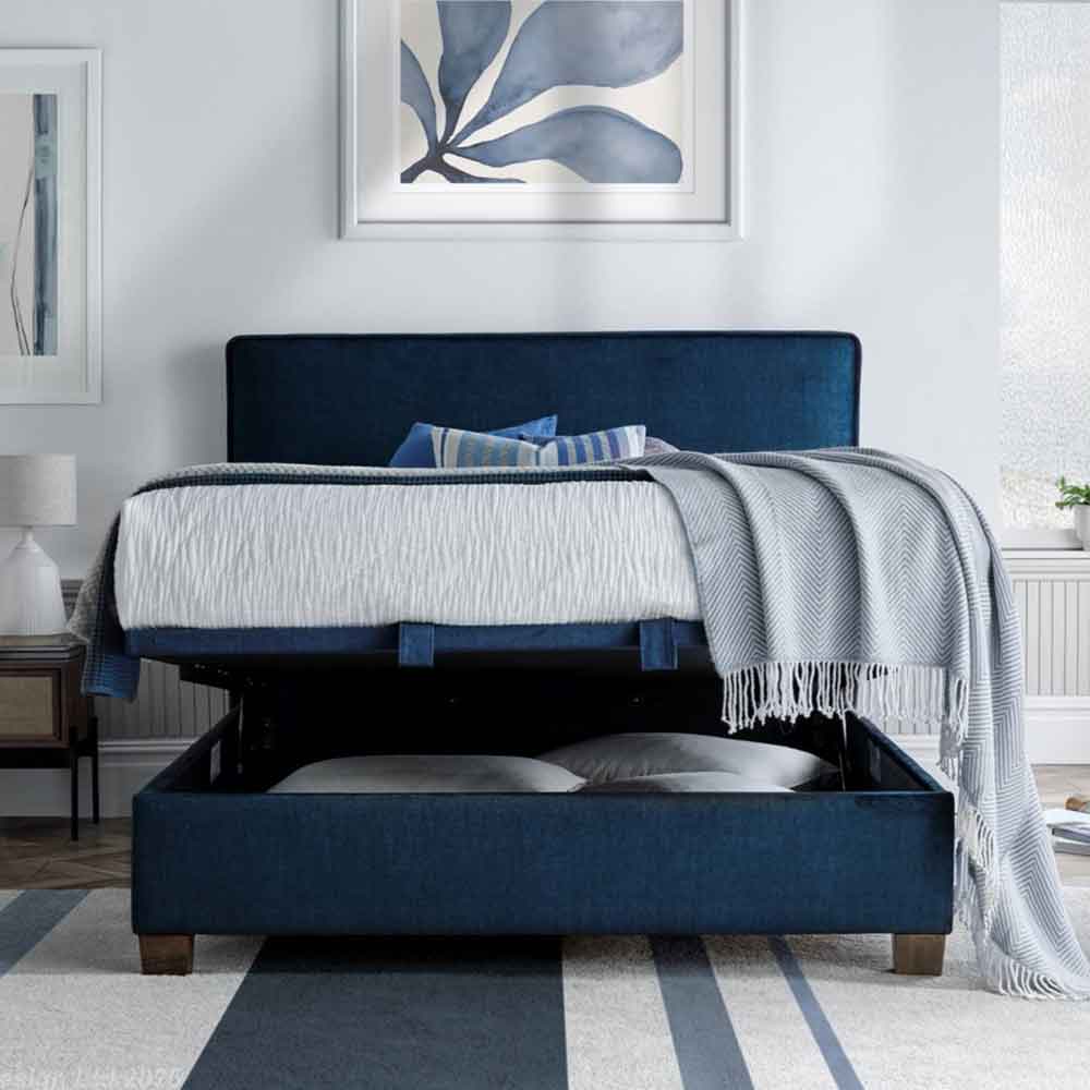 Nampa Fabric Ottoman Storage Double Bed In Deep Ocean