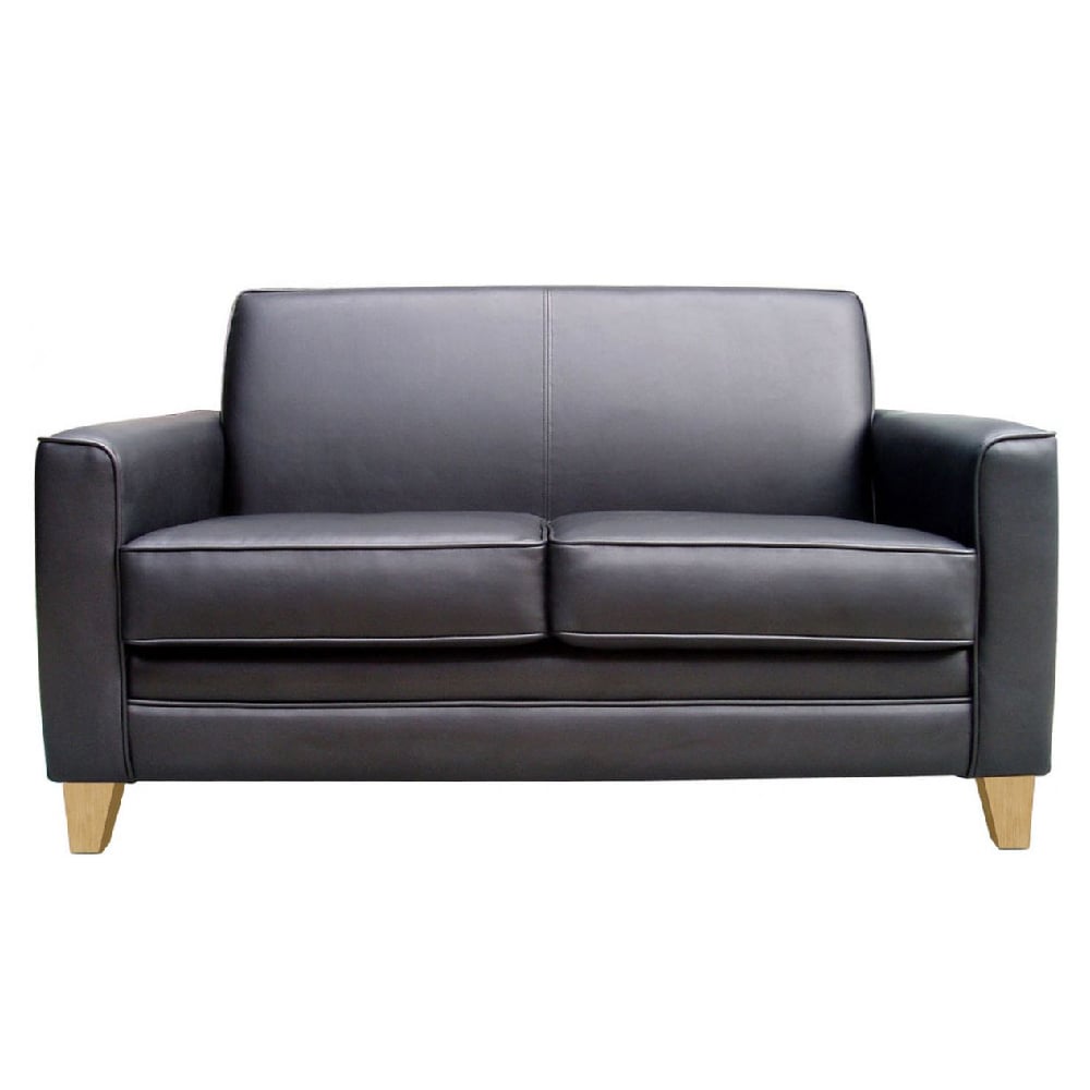 Nampa Leather 2 Seater Sofa With Light Oak Legs In Black