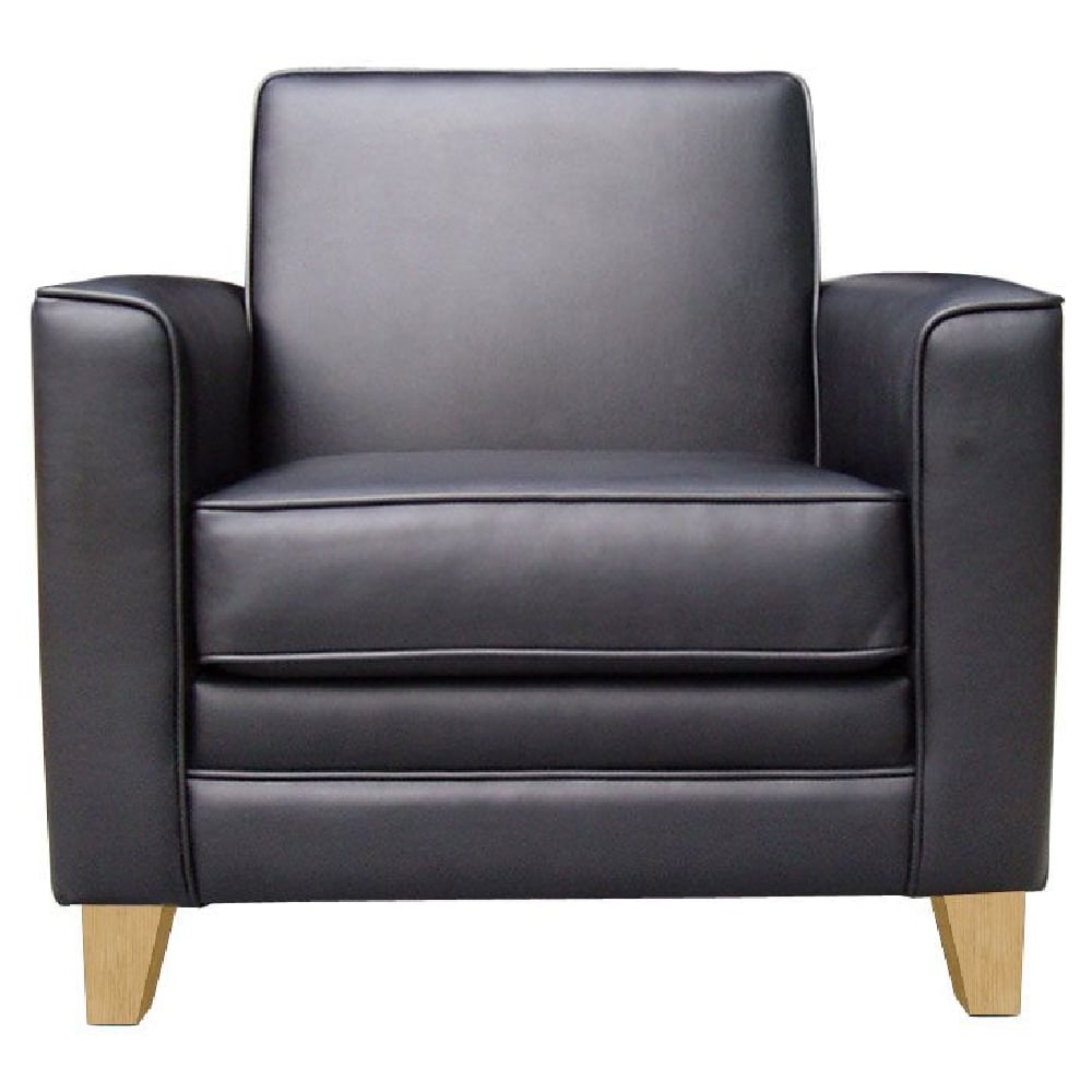 Nampa Leather Armchair With Light Oak Legs In Black