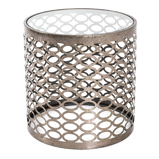 Nampa Round Clear Glass Side Table With Bronze Metal Base