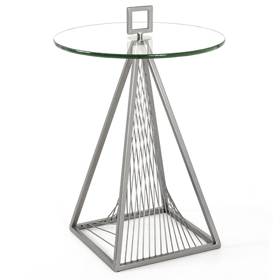 Nampa Round Clear Glass Side Table With Grey Metal Legs