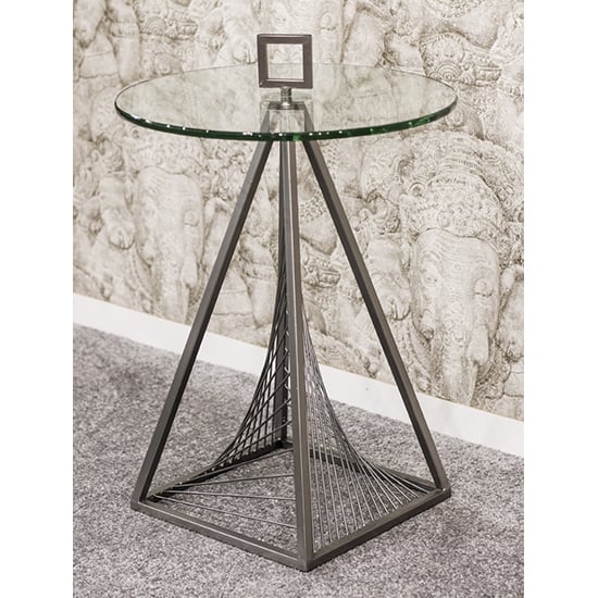 Nampa Round Clear Glass Side Table With Grey Metal Legs
