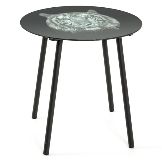 Nampa Round Glass Side Table In Tiger Print_1