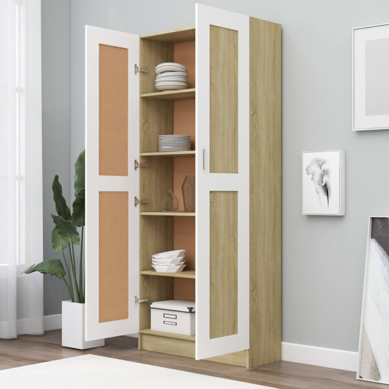 Nancia Wooden Wardrobe With 2 Doors In White And Sonoma Oak_2