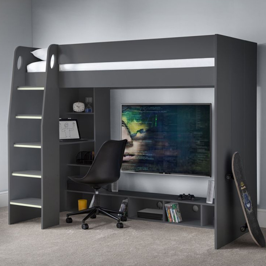 Product photograph of Naara Wooden Gaming Bunk Bed With Desk In Anthracite from Furniture in Fashion