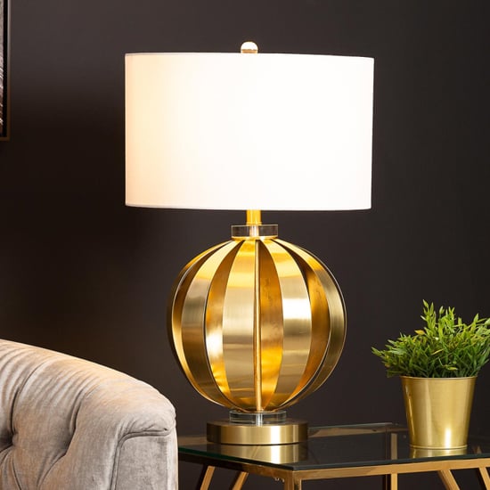 Product photograph of Nantes White Linen Shade Table Lamp With Gold Metal Base from Furniture in Fashion