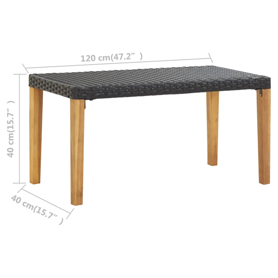 Naomi 120cm Black Poly Rattan Garden Bench With Wooden Legs