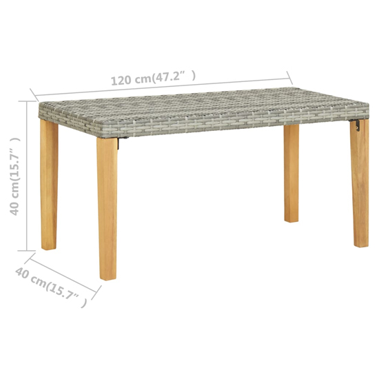 Naomi 120cm Grey Poly Rattan Garden Bench With Wooden Legs