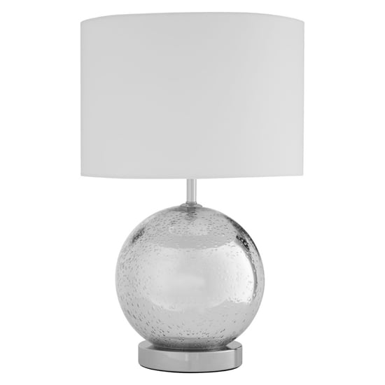 Photo of Naomic white fabric shade table lamp with chrome metal base