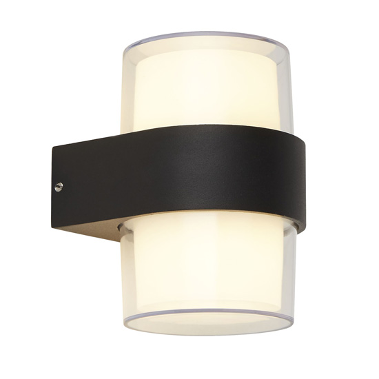 Naos Round LED Outdoor Up Down Wall Light In Black Clear Glass