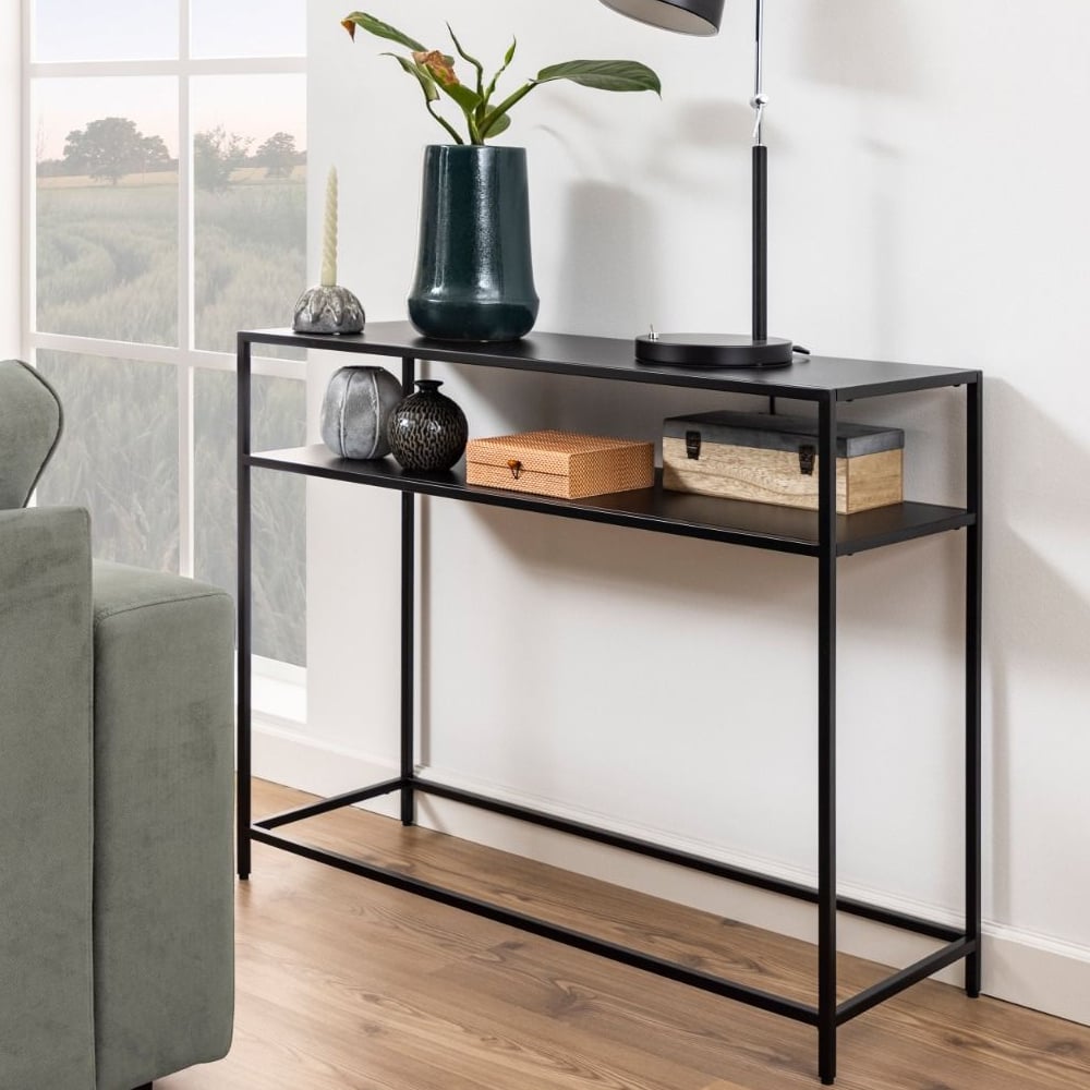 Matte black console table discount