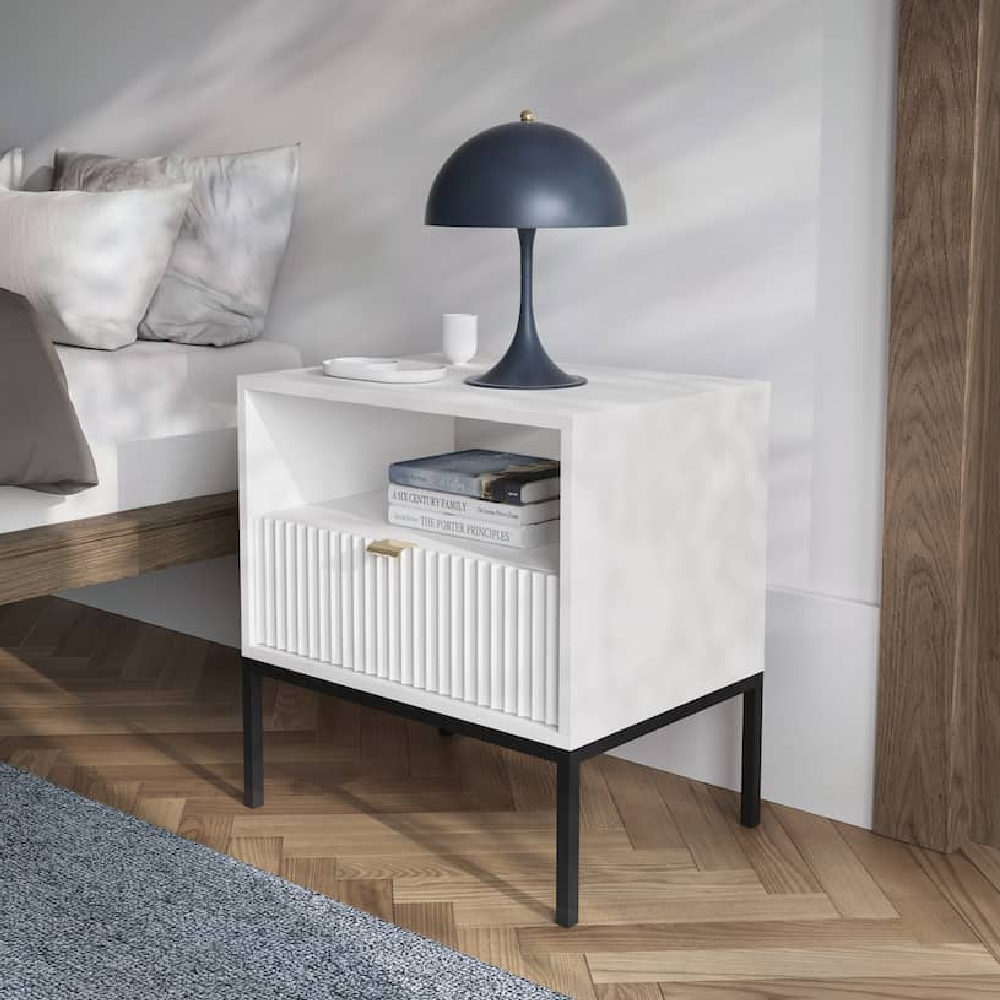 Read more about Napa wooden bedside cabinet with 1 drawer in matt white
