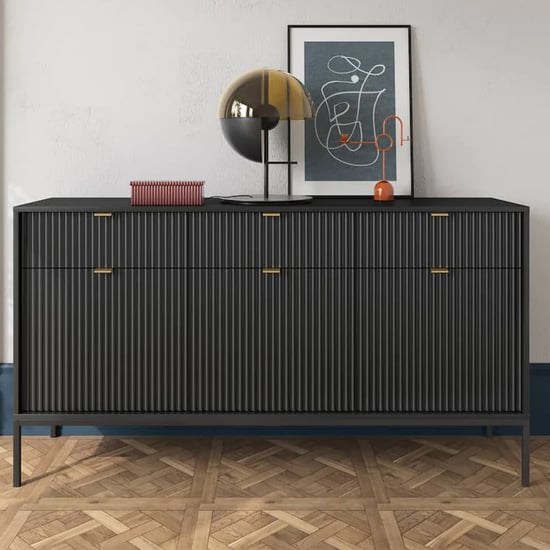 Product photograph of Napa Wooden Sideboard With 3 Doors 3 Drawers In Matt Black from Furniture in Fashion