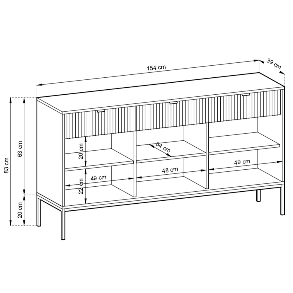 Napa Wooden Sideboard With 3 Doors 3 Drawers In Matt Grey