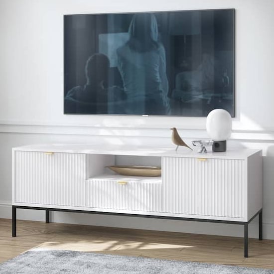 Product photograph of Napa Wooden Tv Stand With 2 Doors In Matt White from Furniture in Fashion