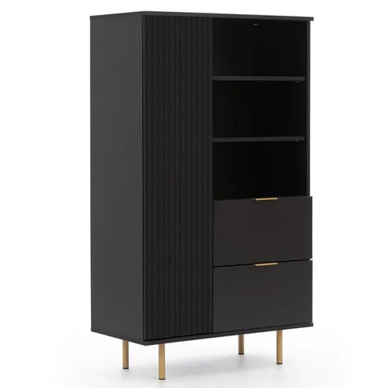 Product photograph of Naples Wooden Highboard With 1 Door 2 Drawers In Black from Furniture in Fashion