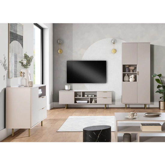 Naples Wooden Highboard With 1 Door 2 Drawers In Cashmere