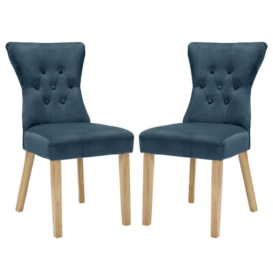 Nefyn Peacock Blue Linen Fabric Dining Chairs In Pair