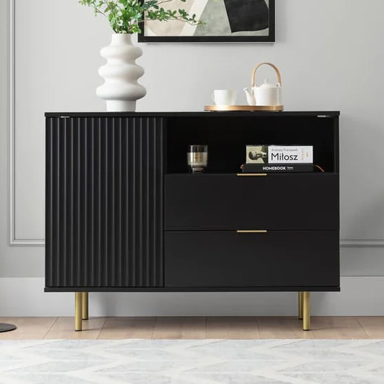 Product photograph of Naples Wooden Sideboard With 1 Doors 2 Drawers In Black from Furniture in Fashion