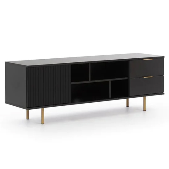 Naples Wooden TV Stand With 1 Door 2 Drawers In Black