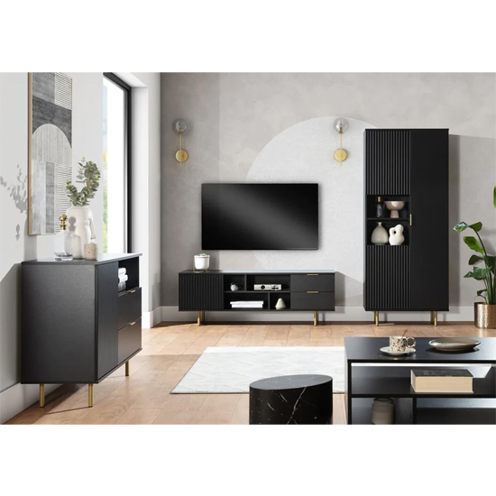 Naples Wooden TV Stand With 1 Door 2 Drawers In Black