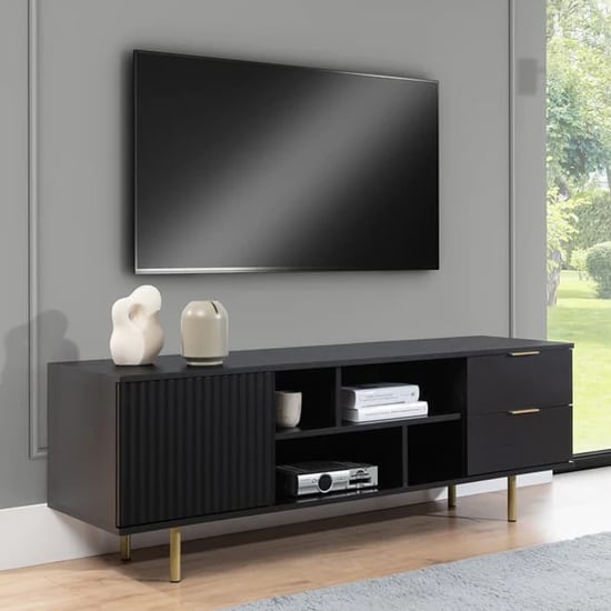 Product photograph of Naples Wooden Tv Stand With 1 Door 2 Drawers In Black from Furniture in Fashion