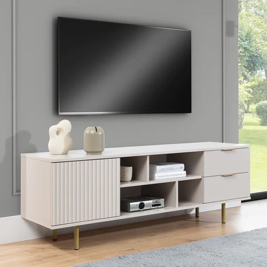 Product photograph of Naples Wooden Tv Stand With 1 Door 2 Drawers In Cashmere from Furniture in Fashion