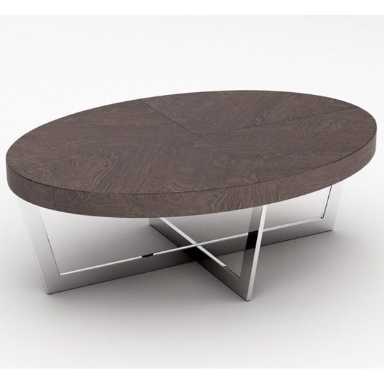 Napoli Oval Coffee Table In Acorn High Gloss With Steel Base