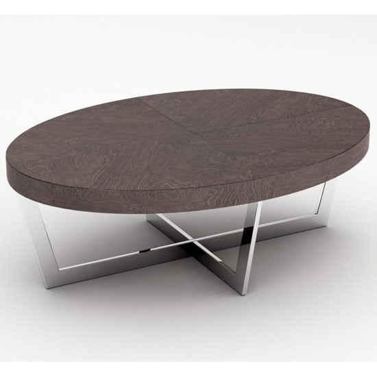 Product photograph of Napoli Oval Coffee Table In Acorn High Gloss With Steel Base from Furniture in Fashion